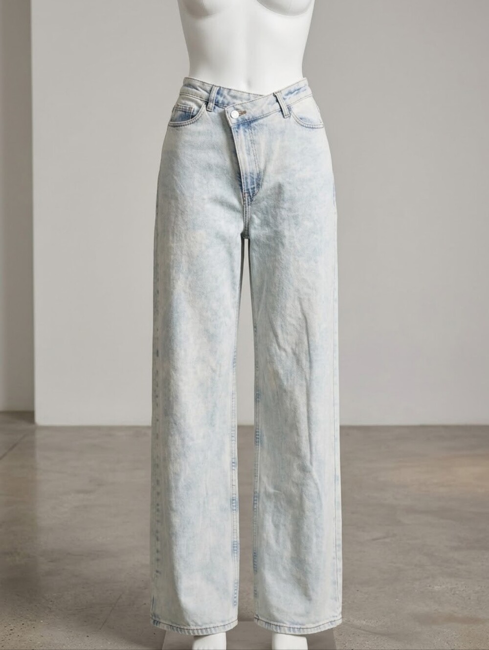 SO Light Wash Acid/Bleach Wash Asymmetrical Cross Front Wide Leg Jeans - Size 1